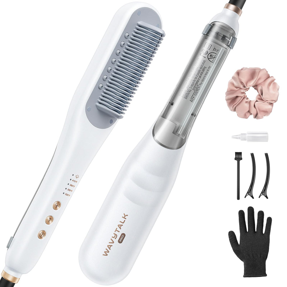Wavytalk Pro steam brush front view showcasing 3-in-1 styling and reduced heat damage.