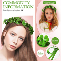 Corona de flores trébol verde Waydress, estilo festivo para fiestas.