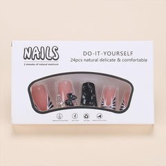 Uñas frances corto negro con punta cuadrada para diario