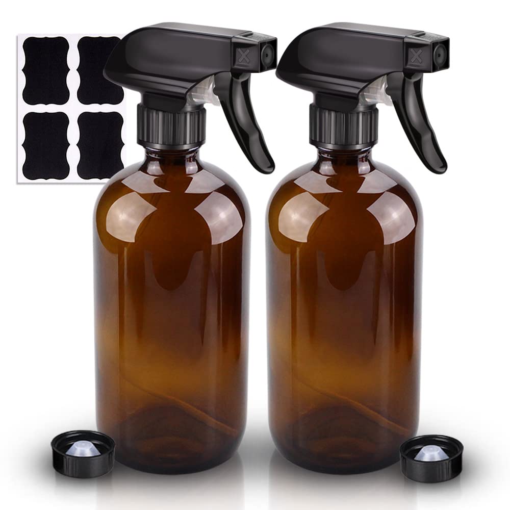 Wedama amber glass spray bottle 16oz with adjustable nozzle for versatile cleaning and essential oil use.