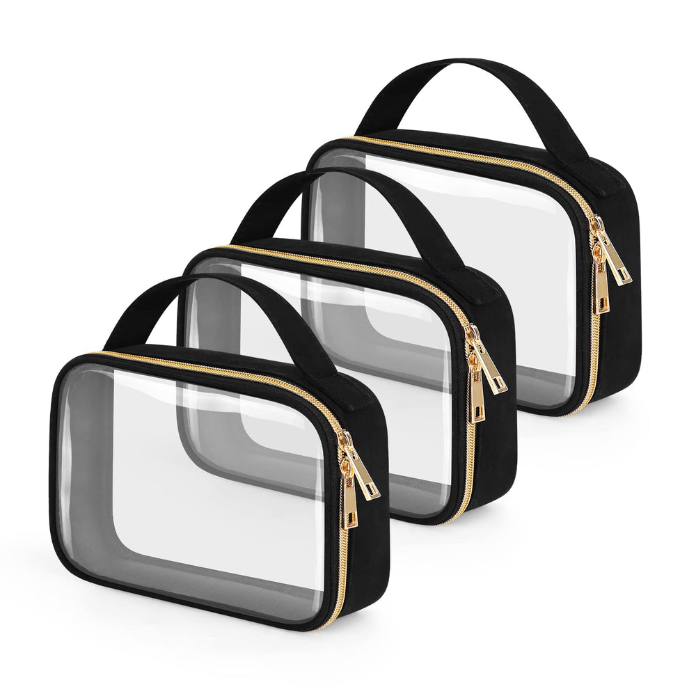 Wedama 3-pack clear toiletry bags with handles for organized travel.