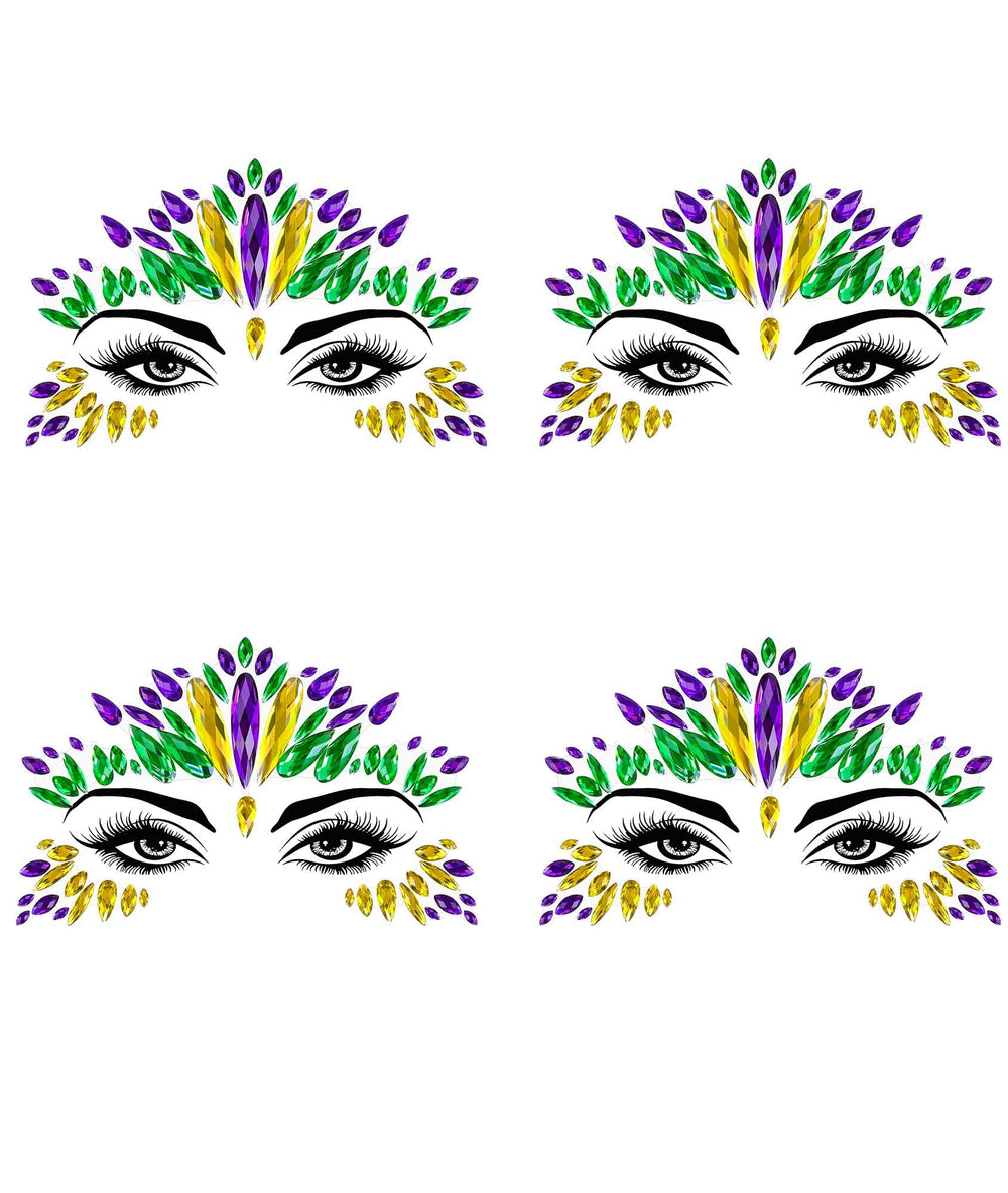 Joyas faciales Wehhbtye Mardi Gras para ojos, brillo llamativo para la mirada.