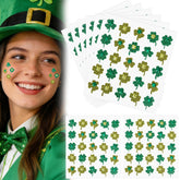 Wehhbtye shamrock glitter stickers add radiant sparkle for St. Patrick's Day face art.