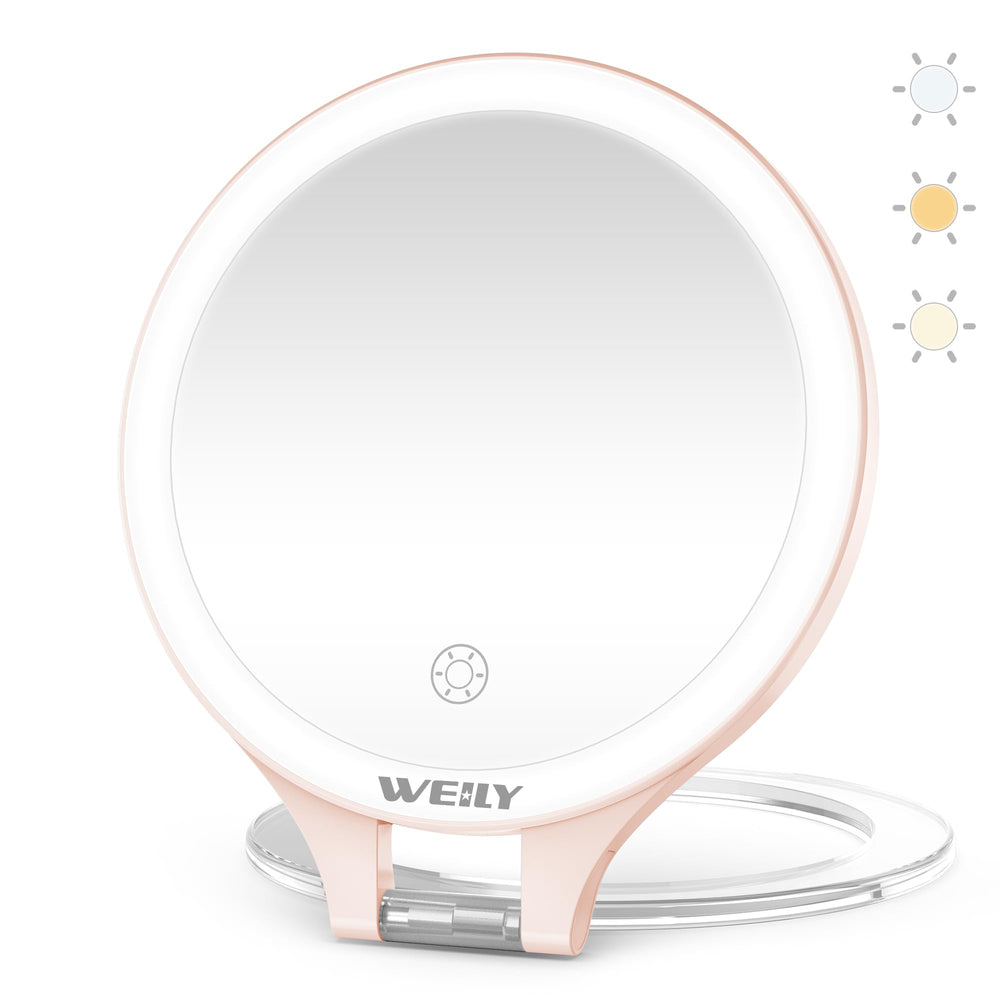WEILY magnifying mirror 10x close-up enables precise makeup and brow work.