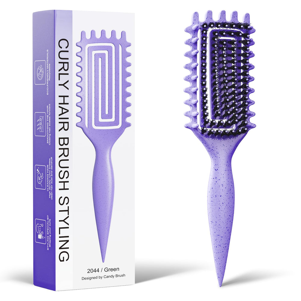 Weldilgit Curly Hair Brush close-up with soft boar bristles for gentle detangling and curl definition.