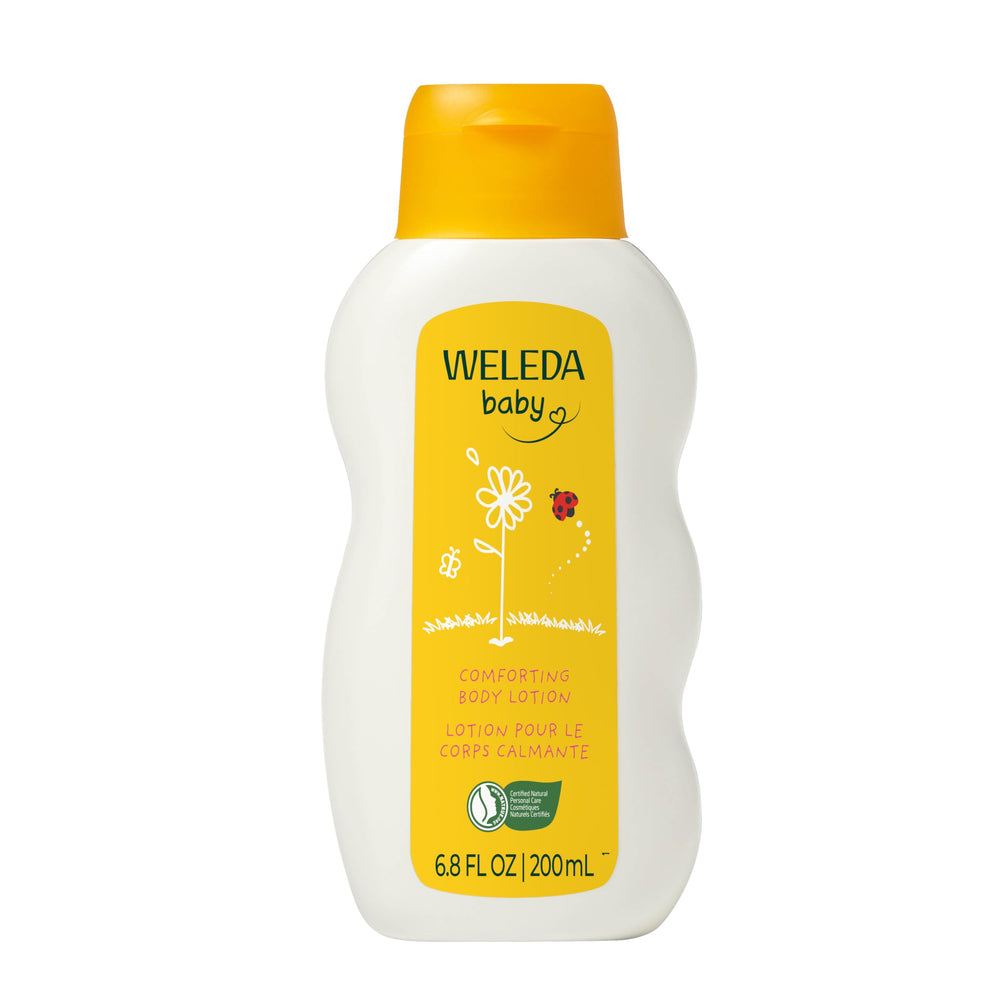 Loción Weleda para bebé Calendula, botella frontal, hidratación suave para piel sensible