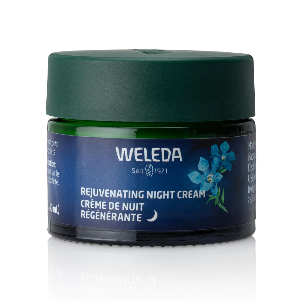 Weleda Face Care Rejuvenating Night Cream with blue gentian and edelweiss for overnight hydration.