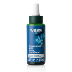 Weleda Rejuvenating Serum bottle close-up, showing plant-based nourishment.