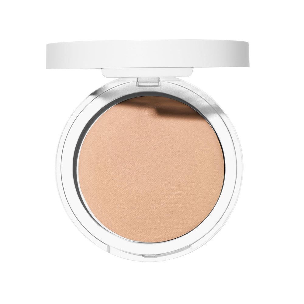 Well People Bio Powder Foundation compact shows a natural semi-matte finish on skin.