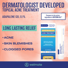 WELMATE Adapalene gel 0.1% application on face for daily use.