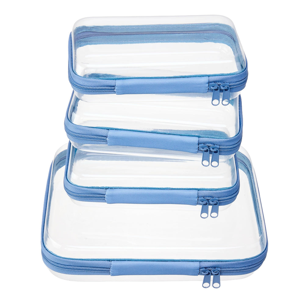 WELPIRT clear hard-shell pouch blue stackable design for easy organization