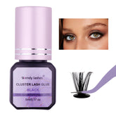 Wendy Lashes Cluster Glue Black fast-dry action for quick lash bonding.