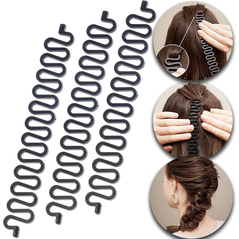 Wendy Mall 3-piece braiding tool set in black used to create a quick bun.