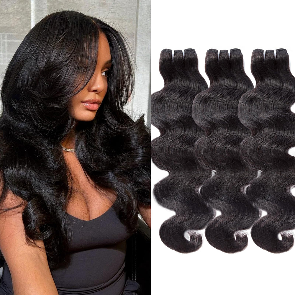 WEQUEEN body wave bundle 18-inch natural black shows silky texture for everyday wear