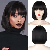 WERD black short bob wig with bangs for daily wear