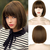 WERD short brown bob wig with bangs for natural daily styling