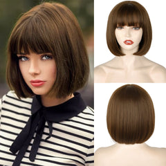 WERD short brown bob wig with bangs for natural daily styling