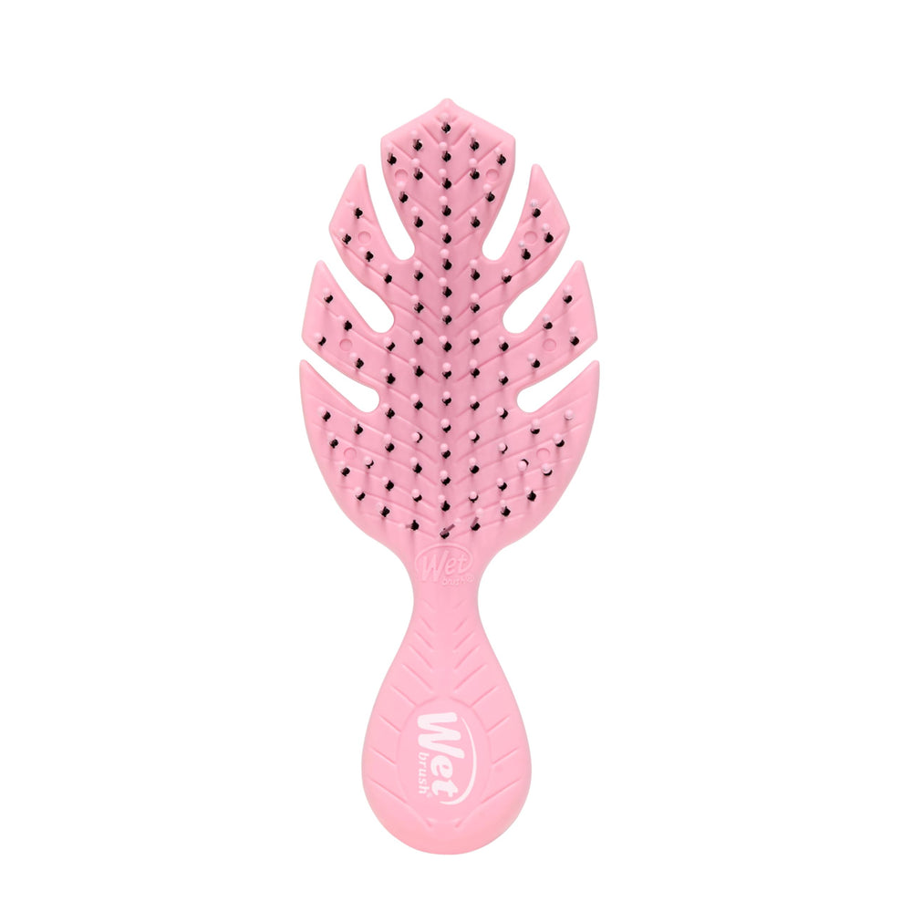 Wet Brush Go Green Mini Detangler Pink handle ready for quick on-the-go detangling