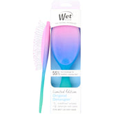 Wet Brush Original Detangler Electric Sky Purple closeup with flexible bristles for painless detangling.