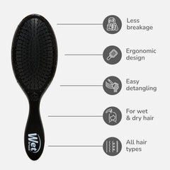 Wet Brush Original Detangler demonstrates knot removal on tangled hair without snagging.