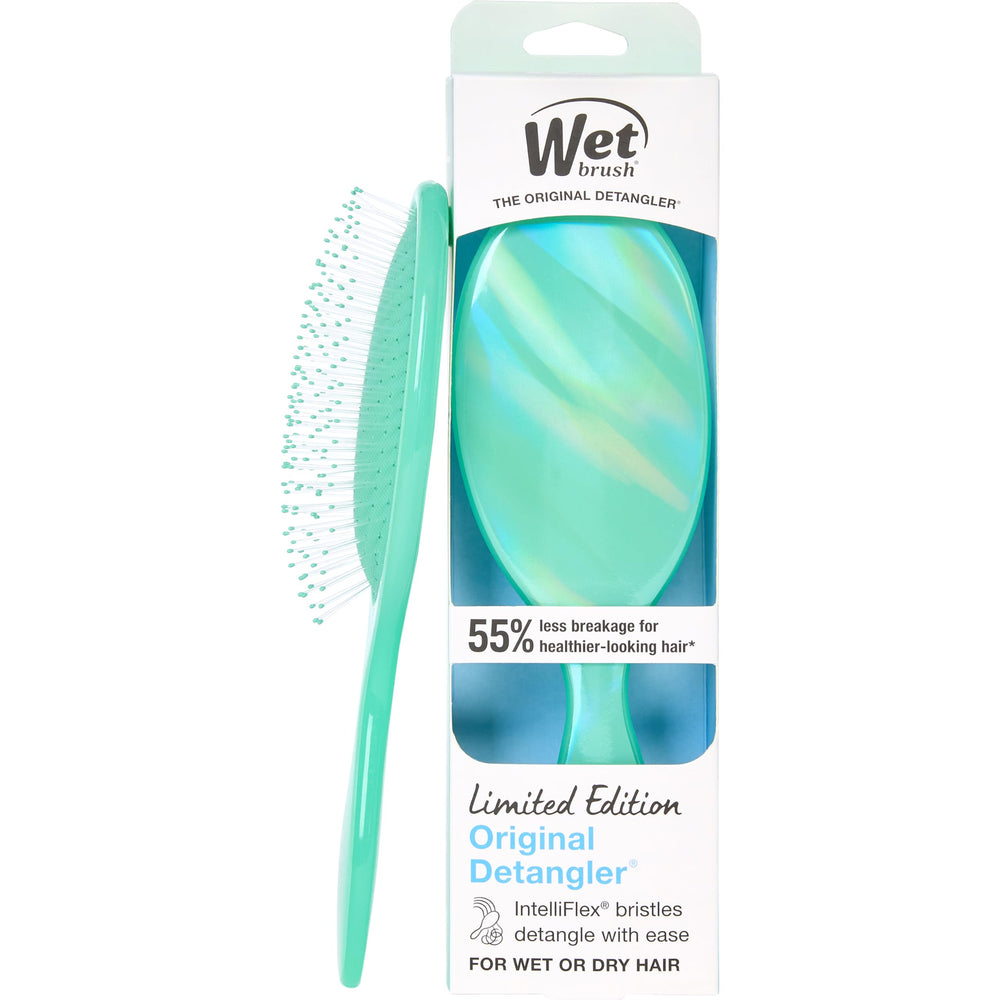Wet Brush Original Detangler prismatic glow green front view for smooth detangling.