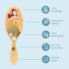 Wet Brush Belle bristles demonstrate painless detangling and minimizing snagging.