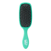 Wet Brush Shine Enhancer Aqua bottle close-up showing IntelliFlex detangling for smooth shine.