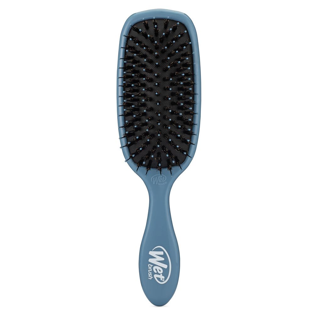 Wet Brush Shine Enhancer blue bristles closeup showing gentle detangling and oil distribution
