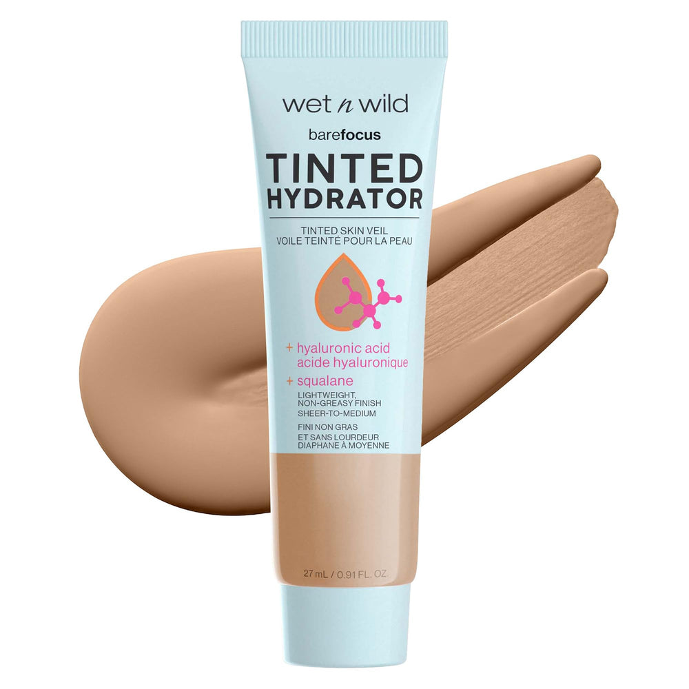 wet n wild Bare Focus Tinted Hydrator bottle closeup showing lightweight hydration and buildable coverage