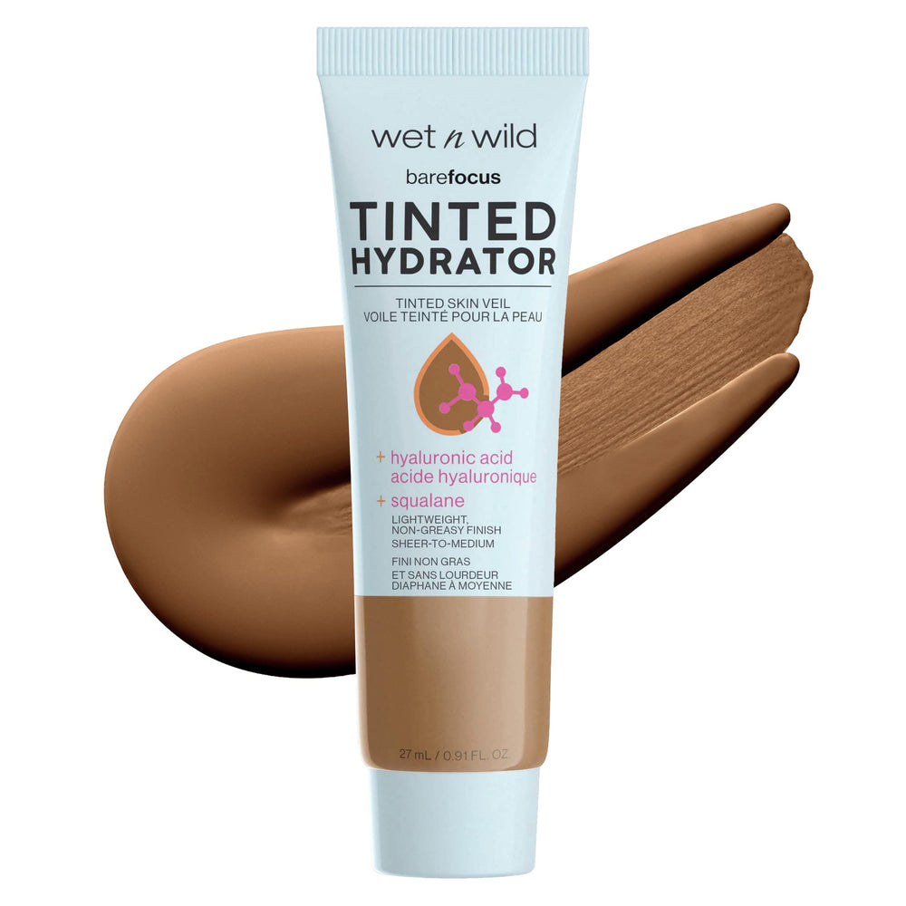 wet n wild Bare Focus Tinted Hydrator bottle pour, lightweight coverage for radiant skin.