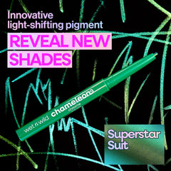 wet n wild Chameleon Chrome eyeliner on eye shows dramatic, shifting color effect