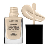 Wet n Wild Photo Focus Dewy Foundation Nude Ivory bottle delivers a radiant, natural finish for everyday wear.