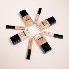 Foundation on skin delivering smooth, dewy finish with pore blurring