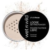 Wet n Wild Photo Focus loose powder jar close-up for a silky, long-wearing finish.