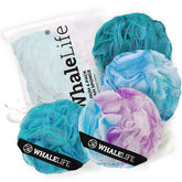 WhaleLife lufa-ducha azul, conjunto de 4, crea espuma rica para la higiene diaria