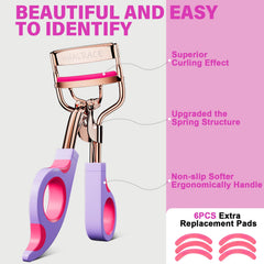 Whalrace eyelash curler purple handle view, ergonomic grip for comfortable use