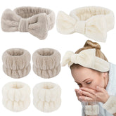 WHAVEL spa headband with bow keeps hair away during cleansing.