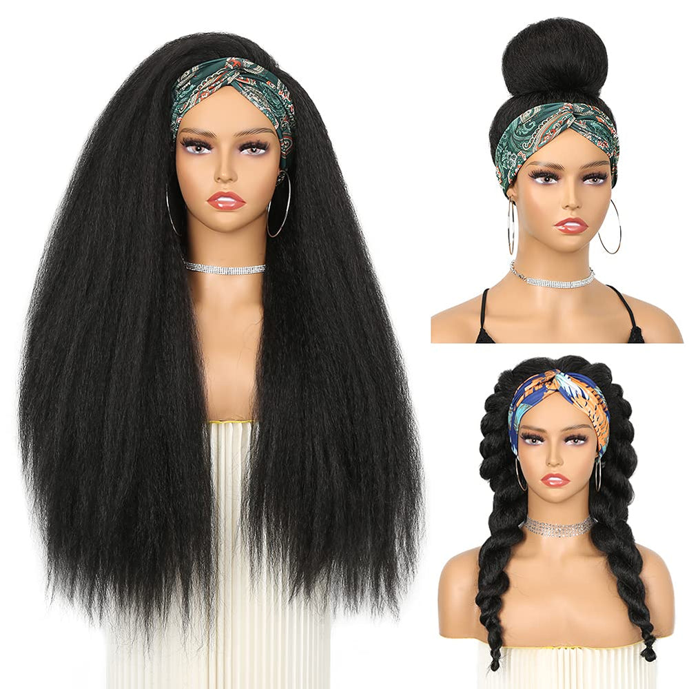 WIGNEE 26-inch kinky straight headband wig on model for natural everyday wear