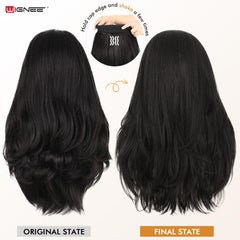 WIGNEE Yaki Curly Headband Wig on model for a seamless, salon-fresh look.