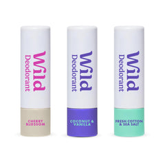 Wild fresh cotton and sea salt mini deodorant for travel and all-day freshness.