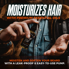 Wild Willies beard oil close-up highlights shine and ease of styling.