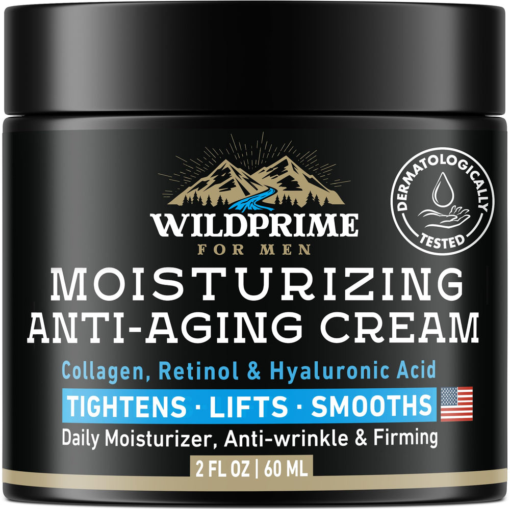 WildPrime men's face moisturizer jar front view for all-day hydration and smoothing