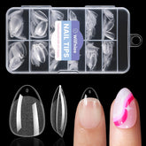 Wilfniee pack of extra-short almond nail tips for quick home extensions.