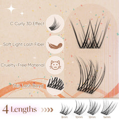 Winifred C-curvature cluster lashes with gentle curve for natural silhouette.