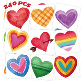 Winthrop tatuajes corazones 240 piezas, colores vibrantes para fiestas y actividades.