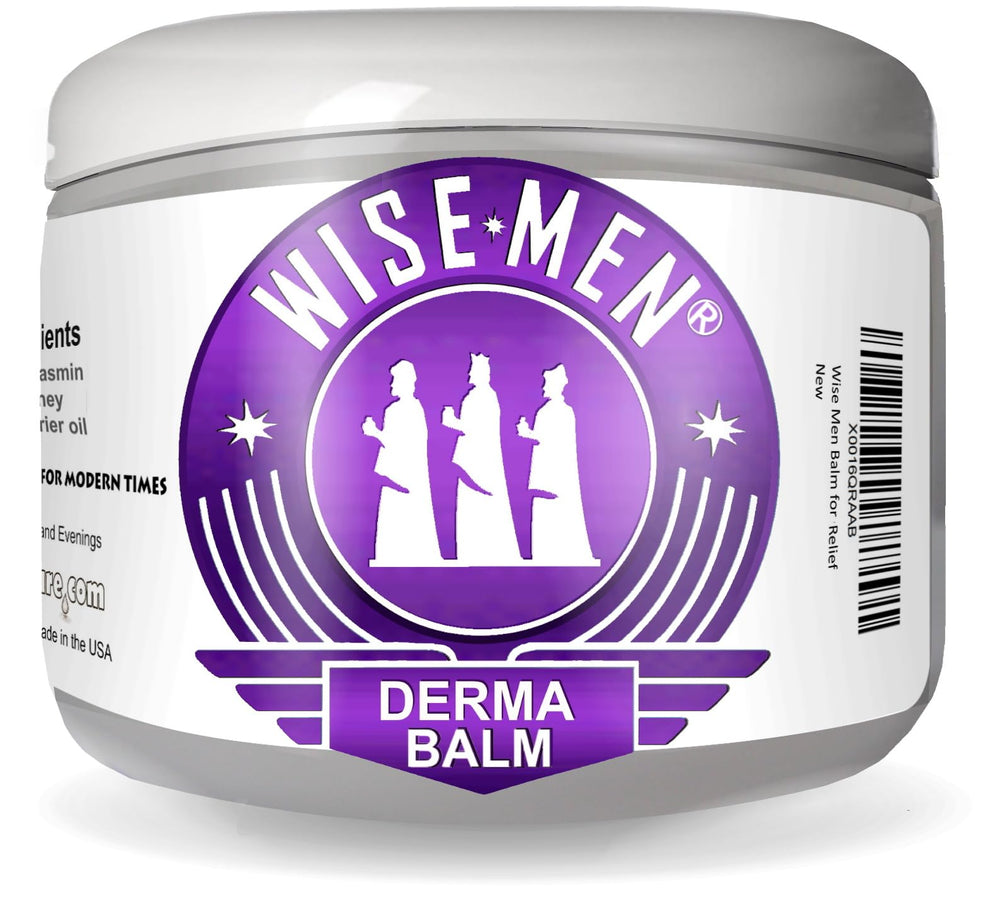Wise Men Derma Relief Balm en frasco, hidratación suave para piel sensible.