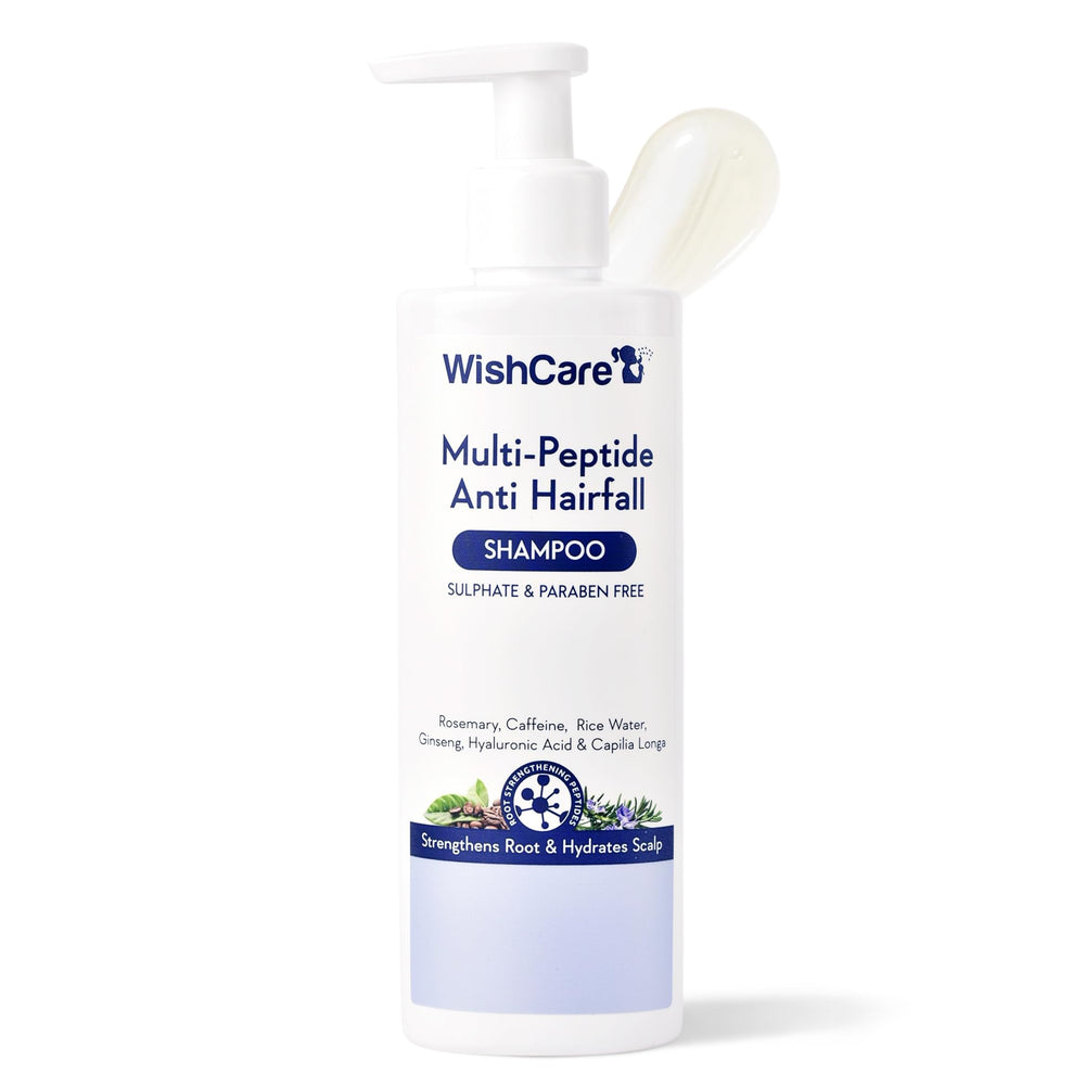 WishCare Multi Peptide Anti Hairfall Shampoo bottle shown for scalp care and routine use