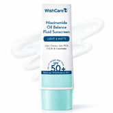 WishCare Niacinamide Oil Balance Fluid Sunscreen outer pack showing matte finish concept