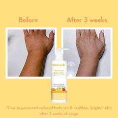Silky-smooth application moment of WishCare sunscreen body lotion on skin.