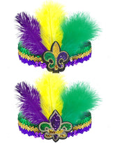Wittocs Mardi Gras feather headband with multi-color plume adds festive flair.